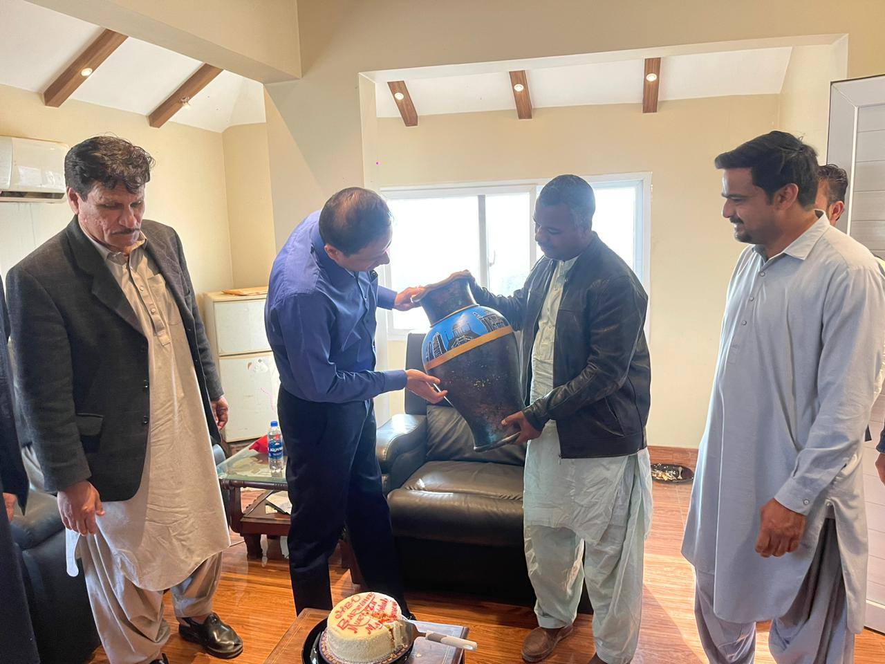Presenting souvenir (Landmarks of Karachi) whic made by our students to Mayor Karachi Barrister Murtaza Wahab